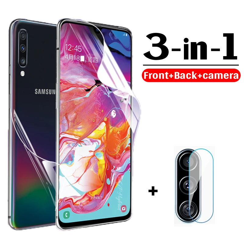 3in1 Front + Back Hydrogel Film For Samsung M10 A10 A10S A20 A30 A40 A70 A70S A80 A01 A20S cover screen protector Camera Lens
