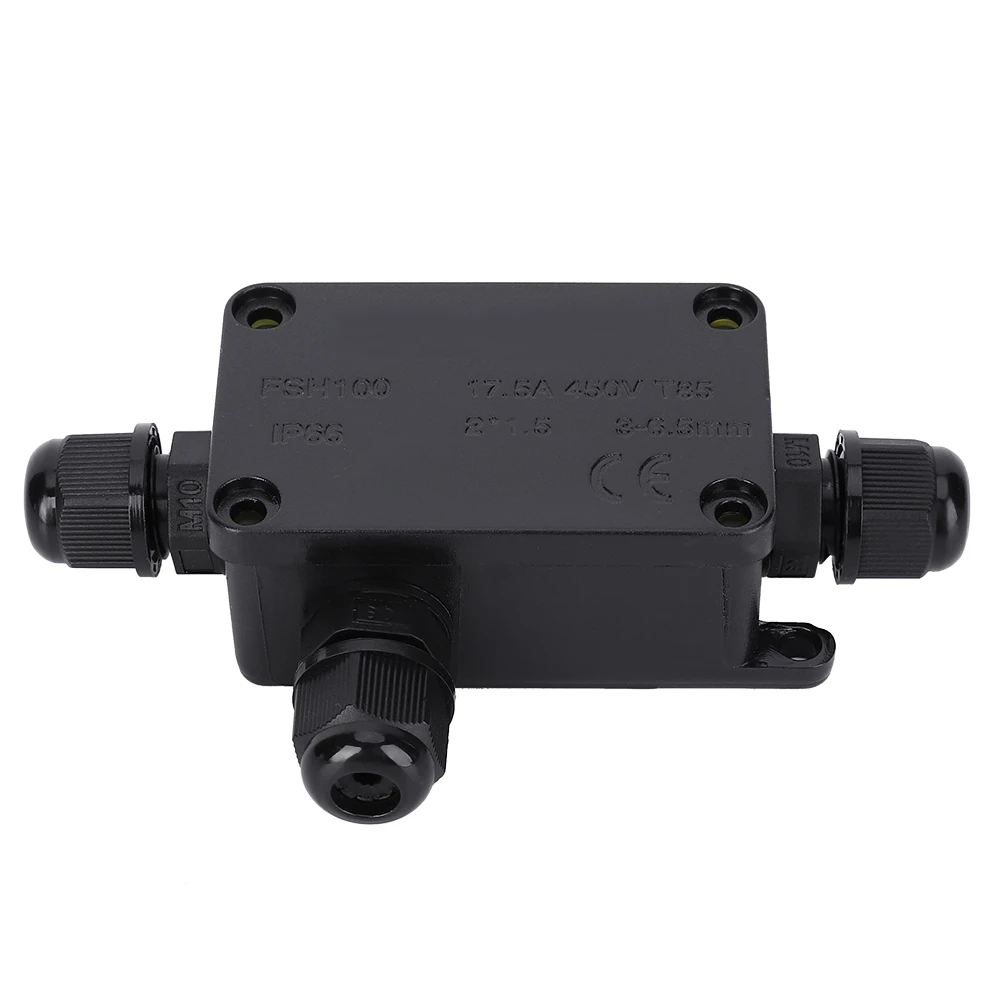 IP66 Outdoor Waterproof Cable Connector Terminal Junction Box Black Mini 1 in 2 out 3-6.5mm Cable Distribution Box Case Housing