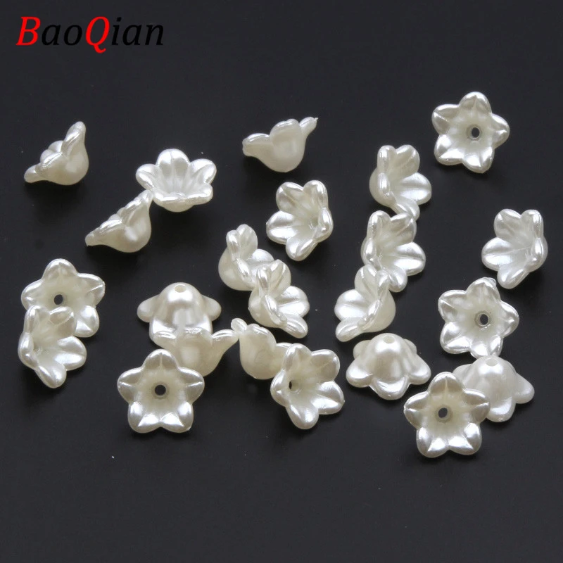 50PCS Imitation Pearl Acrylic Beads DIY Flower-shaped Beads Making Necklace Bracelet Jewelry Accessories 7x12mm