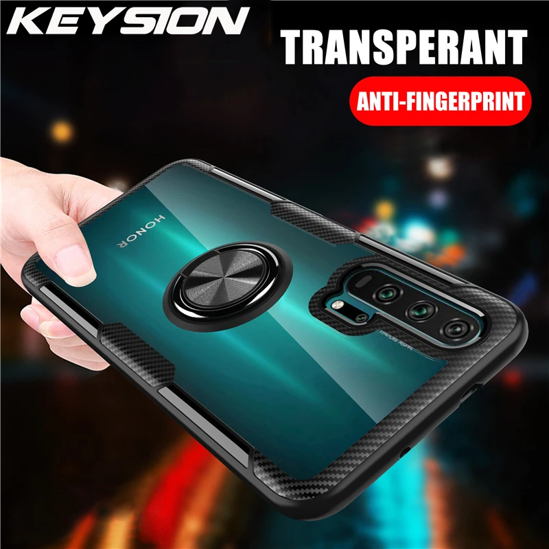 KEYSION Transparent Ring Case For Honor 20 Pro 10i 10 Lite 8X Nova 5T 4e Shockproof Phone Cover for Huawei P40 Pro P30 Lite P20