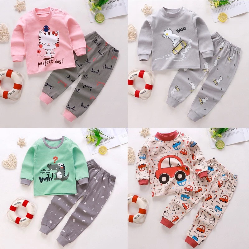 2021 New Baby Kids Pajamas Sets Cotton Long Sleeved Tshirt+pant Cartoon Girl Clothing Autumn 2pcs Sleepwear Suit Pyjama Trousers