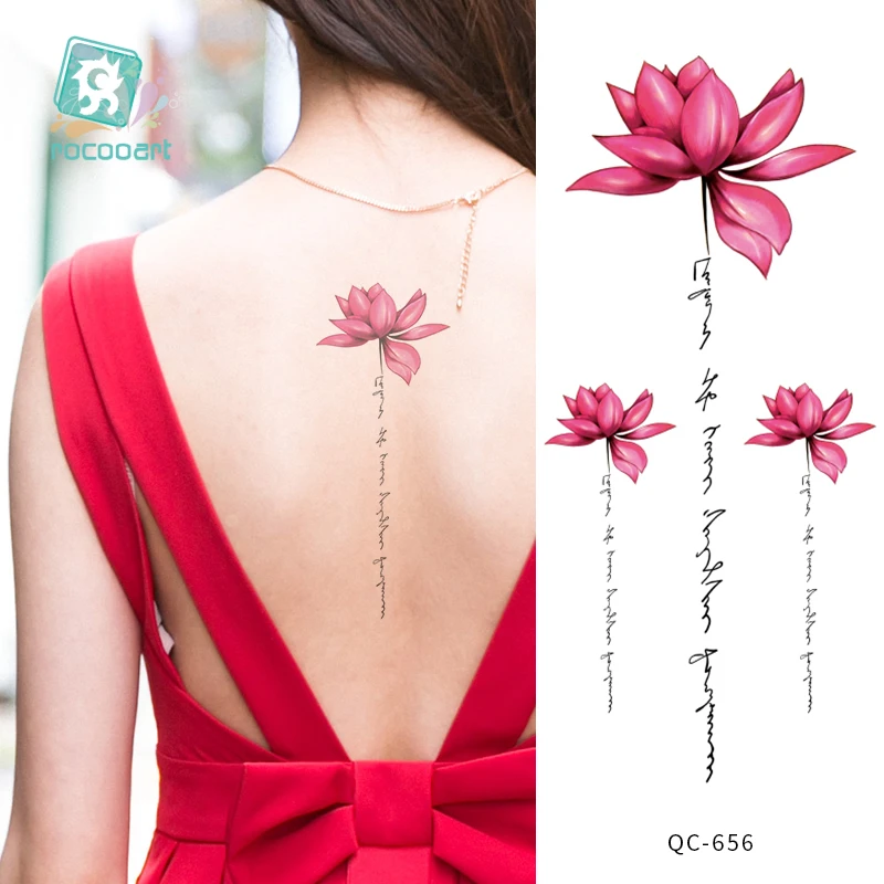 Rocooart 1pcs Hot Red lotus flower Water Transfer Tattoo Stickers Back Waist  Women Art Temporary Tattoo Girl Sexy Flash Tatoos