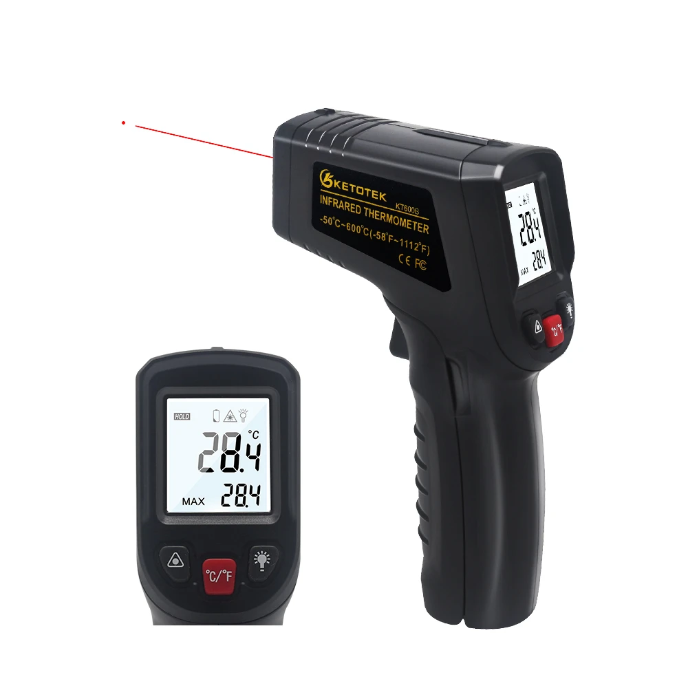 Non-contact Pyrometer Digital Industrial Food Infrared Thermometer Laser Temperature Meter Gun LCD Display Emissivity Adjustable