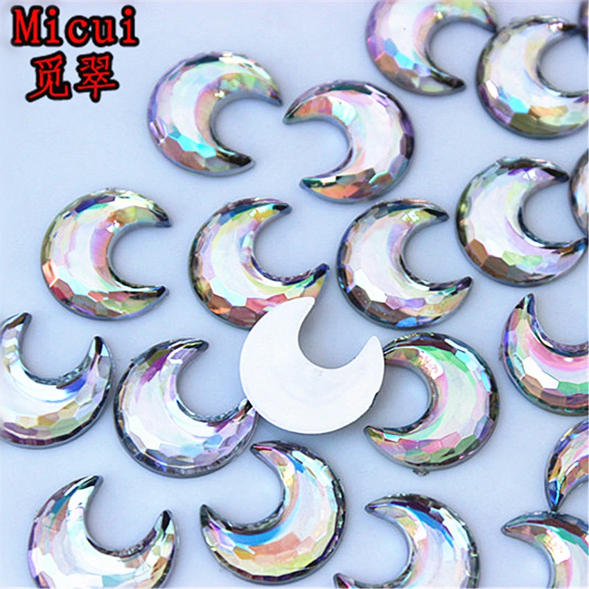 Micui 50pcs 15mm Shiny Moon Acrylic Rhinestone Flatback Crystal Stones Art Supply Decoration Charm Craft DIY No Hole MC230