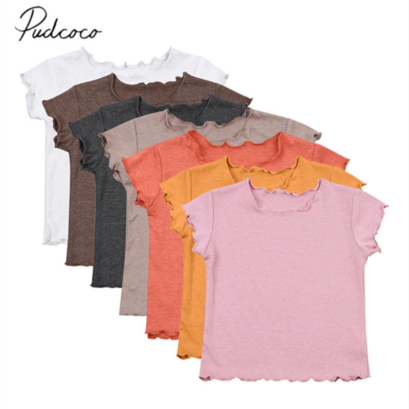 Toddler Kid Girls Solid Color Tees Tops, Round Neck Short Sleeve Casual Slim T-shirts Summer 1-6T