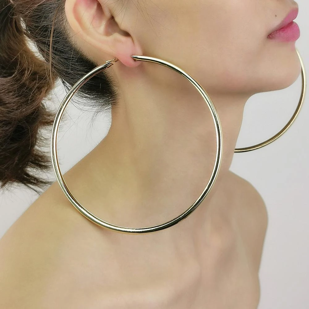 MANILAI 120mm Oversize Big Hoop Earrings Gold Color Jewelry Fashion Punk Round Metal Pipe Statement Earrings Women Large Earring