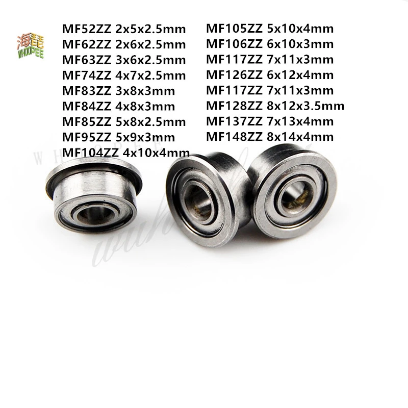 5pcs MF52ZZ MF62ZZ MF63ZZ MF74ZZ MF83ZZ MF84ZZ To MF148ZZ Miniature Flange Bearing Thin Wall Metal Shielded Flanged Bearings