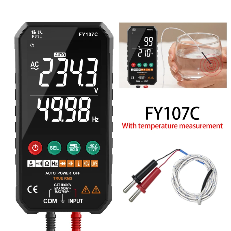 Digital Multimeter 6000 Counts True RMS AC/DC Voltage Resistance Capacitance Frequency Continuity Diode NCV Test LCD Temperature