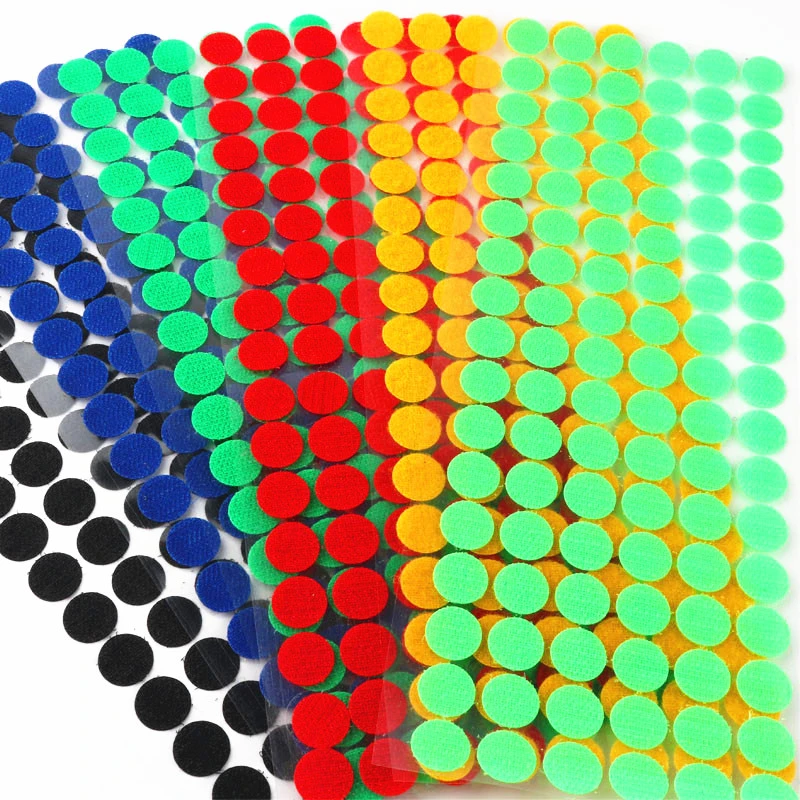 99Pair Colorful Self Adhesive Fastener Dots 10mm Strong Glue Magic Tape Sticker Disc Red Green Blue Round Hook Loop Coin