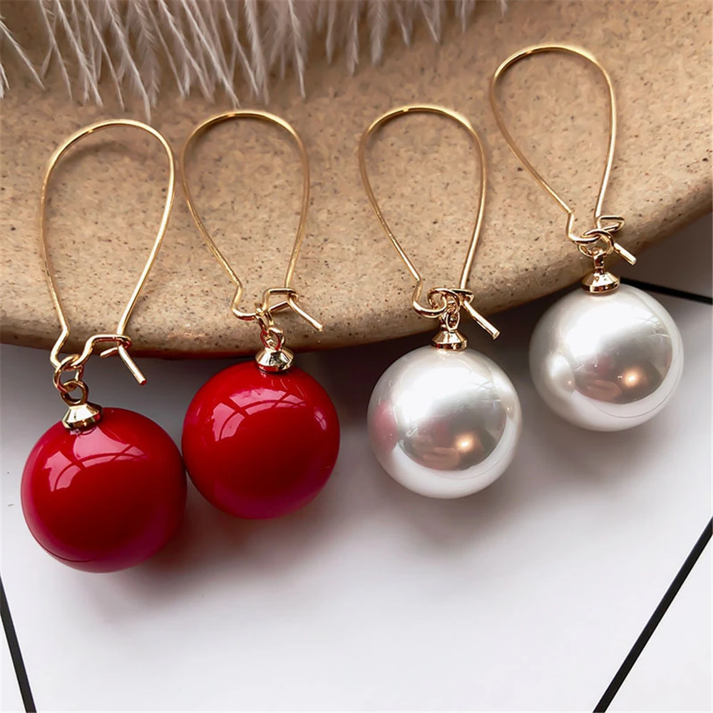SexeMara Classic Simulated-pearl Round Women Dangle Earrings Simple New Red Ball Earrings for Women Bohemian Drop Earrings