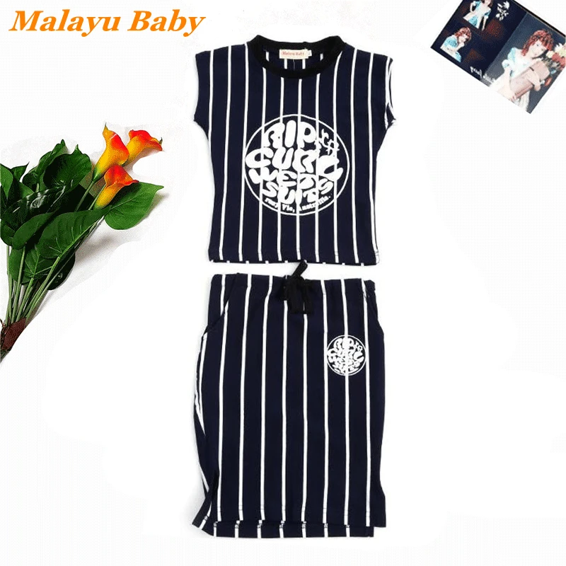 Baby Girl Clothes Set 2021 Summer New Child Cotton Striped Letter Print Short Sleeve T-Shirt + Tight Skirt  2 Pcs Kids Clothing