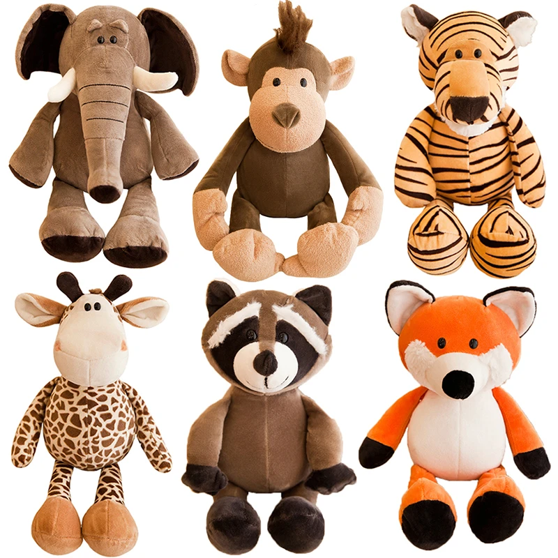 25cm Cute Stuffed Animals Plush Toy Raccoon Elephant Giraffe Fox Lion Tiger Monkey Dog Plush Animal Toy For Children'S Soft Toys