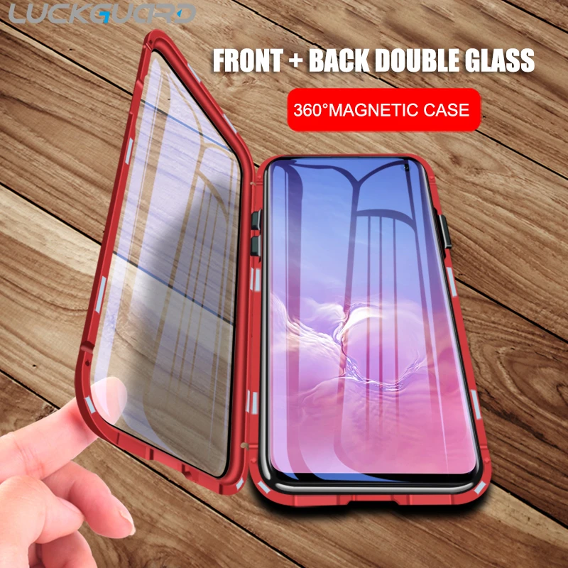 360 Magnetic Adsorption Flip Double Glass Case For Huawei P20 P30 Lite Mate 10 20 30 P40 Pro Honor 10 V10 V20 V30 20i Full Cover