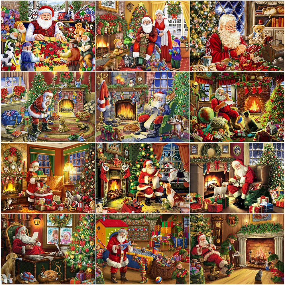 Evershine Diamond Embroidery Cartoon Diamond Painting Kit Santa Claus Mosaic Picture Of Rhinestones Beaded Needlework Wall Art