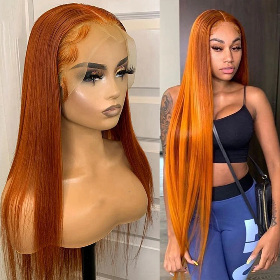 Colored Ginger Orange Lace Front Human Hair Wig Glueless Straight Lace Wig Brazilian Human Hair With Pre Plucked For Black Women