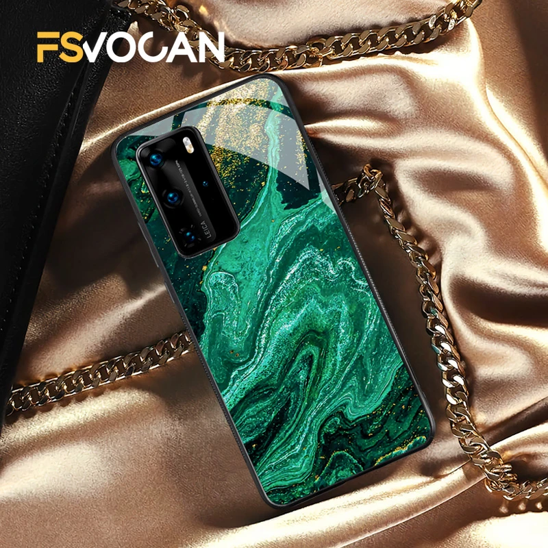 Emerald Green Jade Stone Pattern Glitter Phone Case For Huawei P30 P40 P20 Lite E Pro Honor 10 10i Mate 20 30 Plus 8X 9X Nova 5T