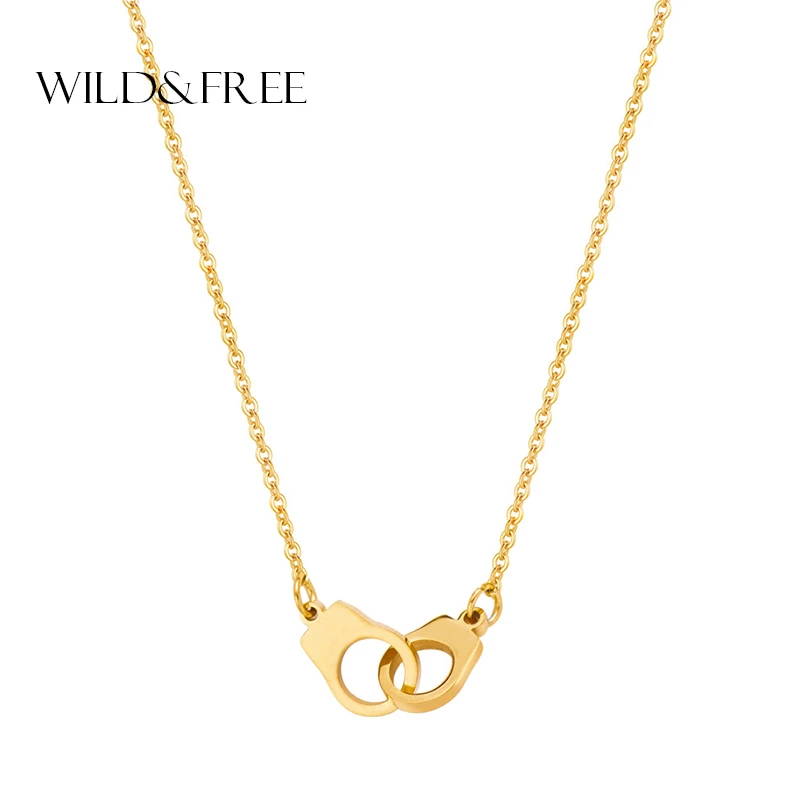 Wild&Free Hot Sale Stainless Steel Mini Handcuff Pendant Necklace Gold Color Short Chain Lover Necklace For Valentine's Day Gift