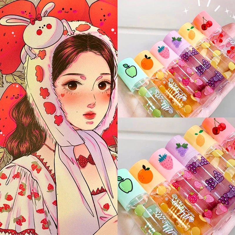 6 Colors Roll-on Fruit Oil Lip Balm Lip Oil Moisturizing Mirror Transparent Lip Oil Long lasting Hydrating Lip gloss Cosmetics