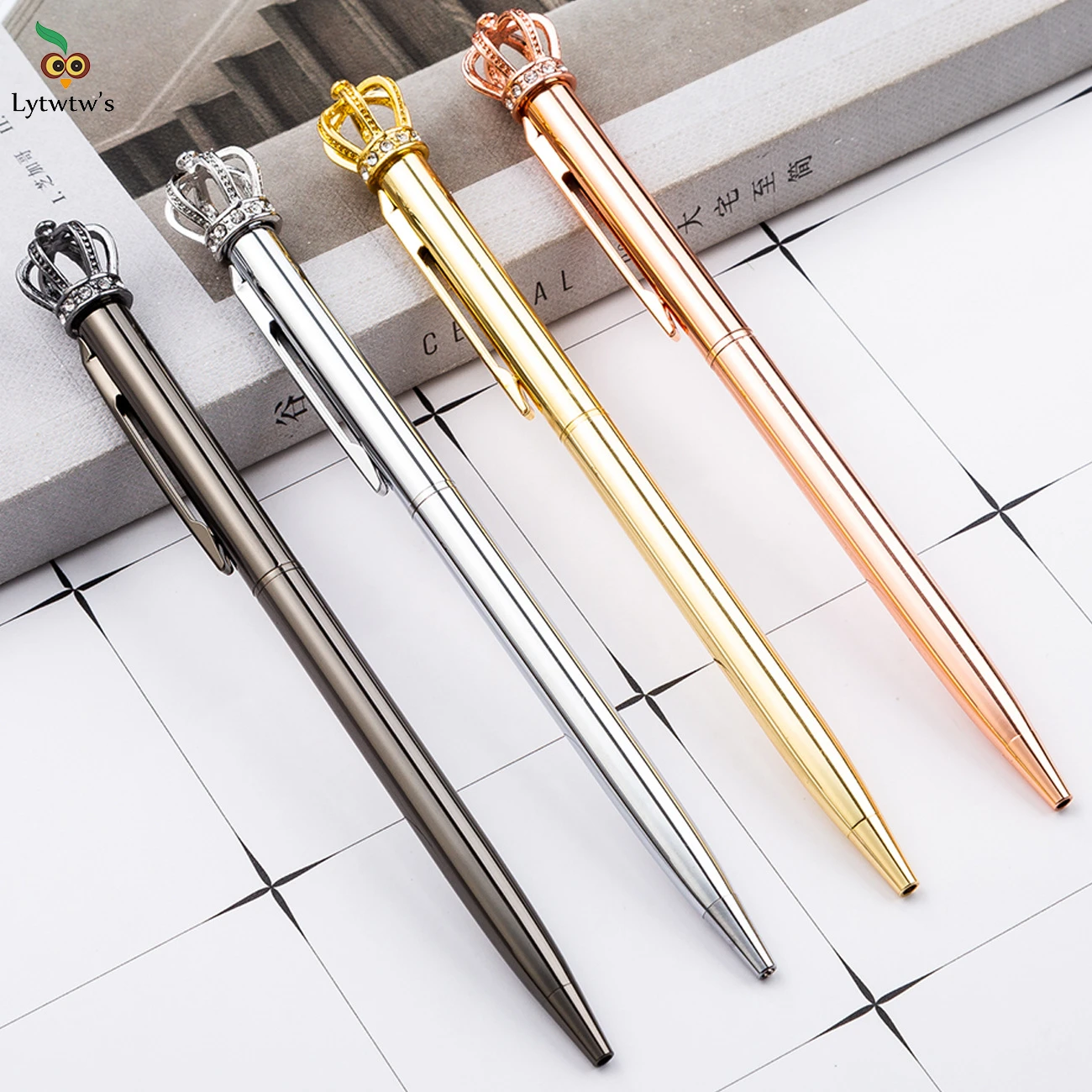 1 Lytwtw's Crystal Shiny Metal Crown Ballpoint Pen Interesting Ball Ballpoint Pen School Stationery School Office Supplies