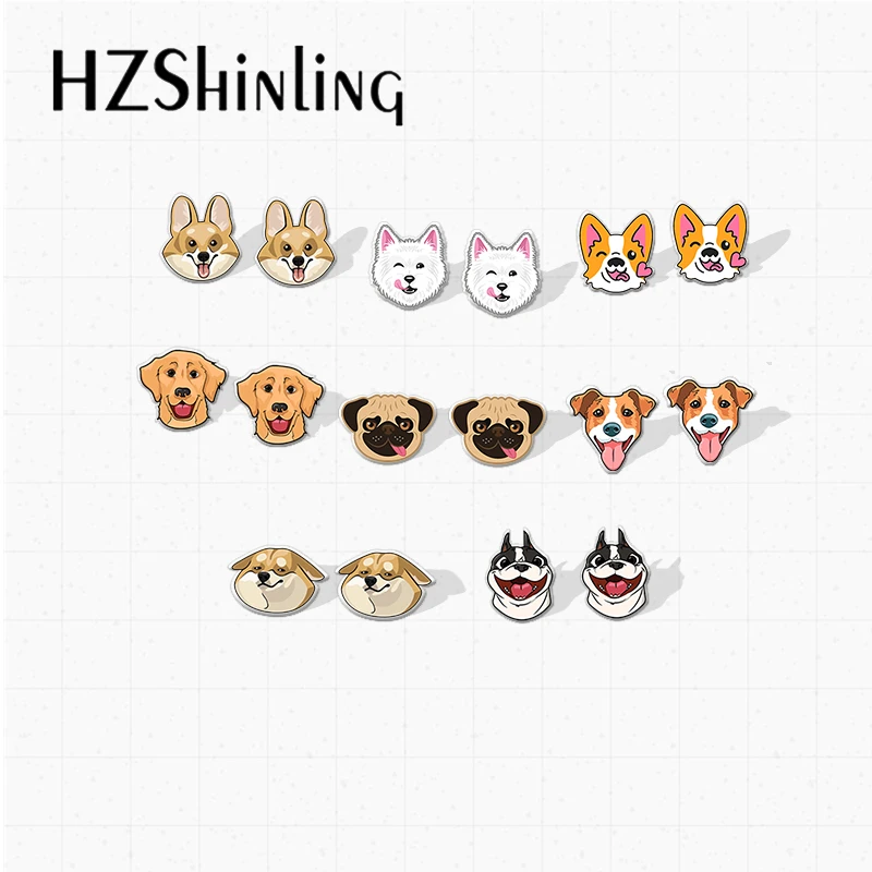 2020 New Cute Dogs and Puppies Kawaii Corgi Pug Bulldog Animals Pets Acrylic Epoxy Resin Earrings Handmade Gifts