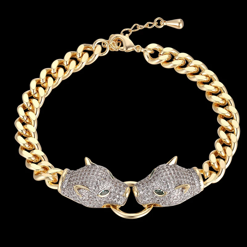 Zlxgirl copper jewelry luxury brand leopard shape animal bracelet for men's anniversary jewelry fine zircon gold bracelet