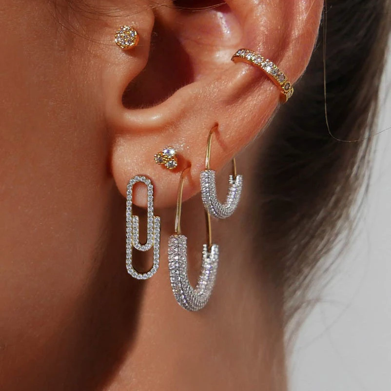 Lost Lady New Zircon Safe Pin Hoop Earrings for Women Fashion Hip Hop Metal Hanging Earrings Wholesale Jewelry Accessories Gifts