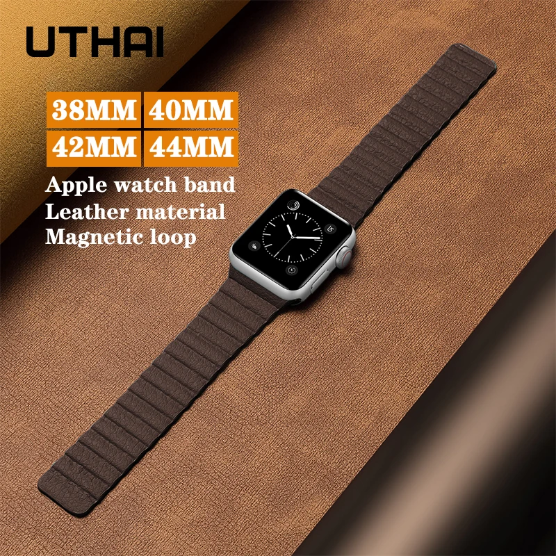 UTHAI B09 Leather loop strap watchband For iWatch 3/2/1 38mm 42mm Magnetic loop For Apple Watch band 40mm 44mm For iWatch 4/5