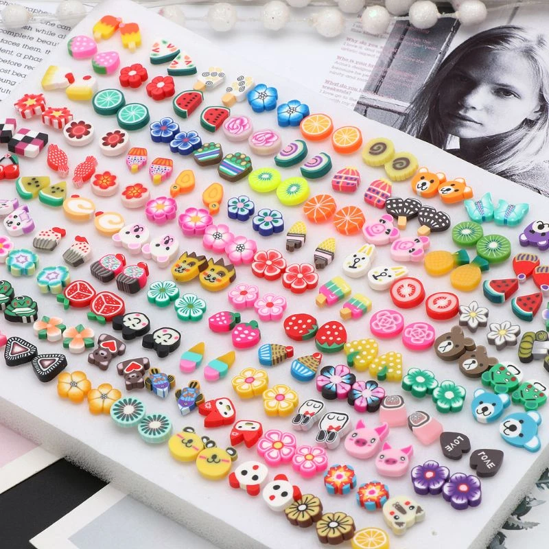 100Pairs Flower Women'S Earrings Set Assorted Styles Polymer Clay Hypoallergenic Stud Earrings Lot for Kids Fashion Jewelry Gift