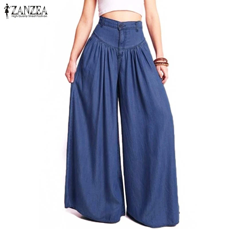 Women Autumn Trousers 2021 ZANZEA Fashion Wide Leg Pants Casual High Waist Long Pantalon Palazzo Female Solid Turnip