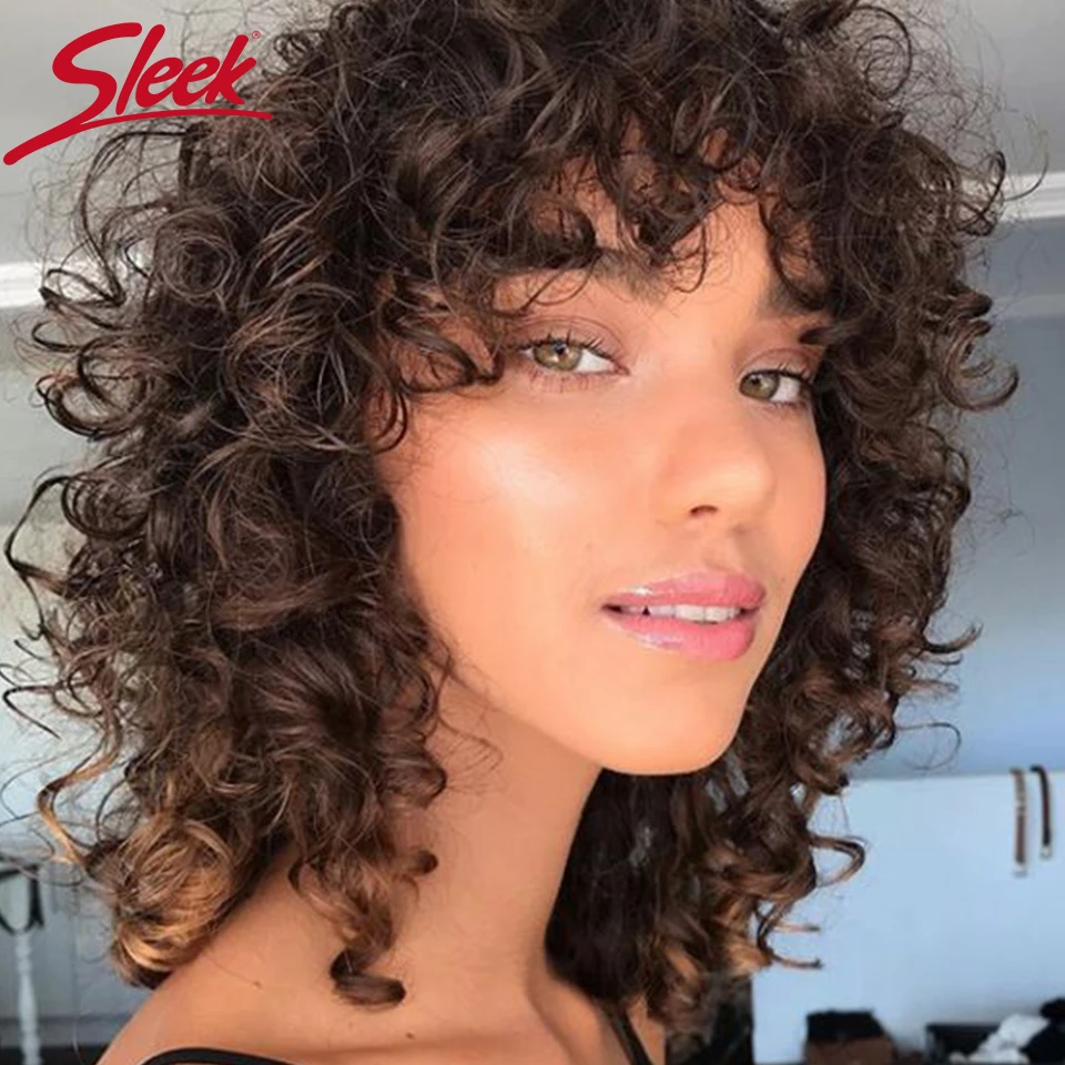 Sleek Curl Human Hair Wigs For Women Short Bob Wig With Bangs Pixie Cut Wig Jerry Curl Short Wigs Ombre Colored Short Curl Wigs