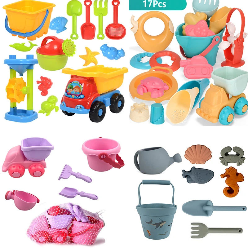 Beach Toys for Sand 15pcs Kit Baby Summer Bucket Digging Sand Shovel Sandpit Sandglass Sandbox Tool Molds Children Outdoor Toys