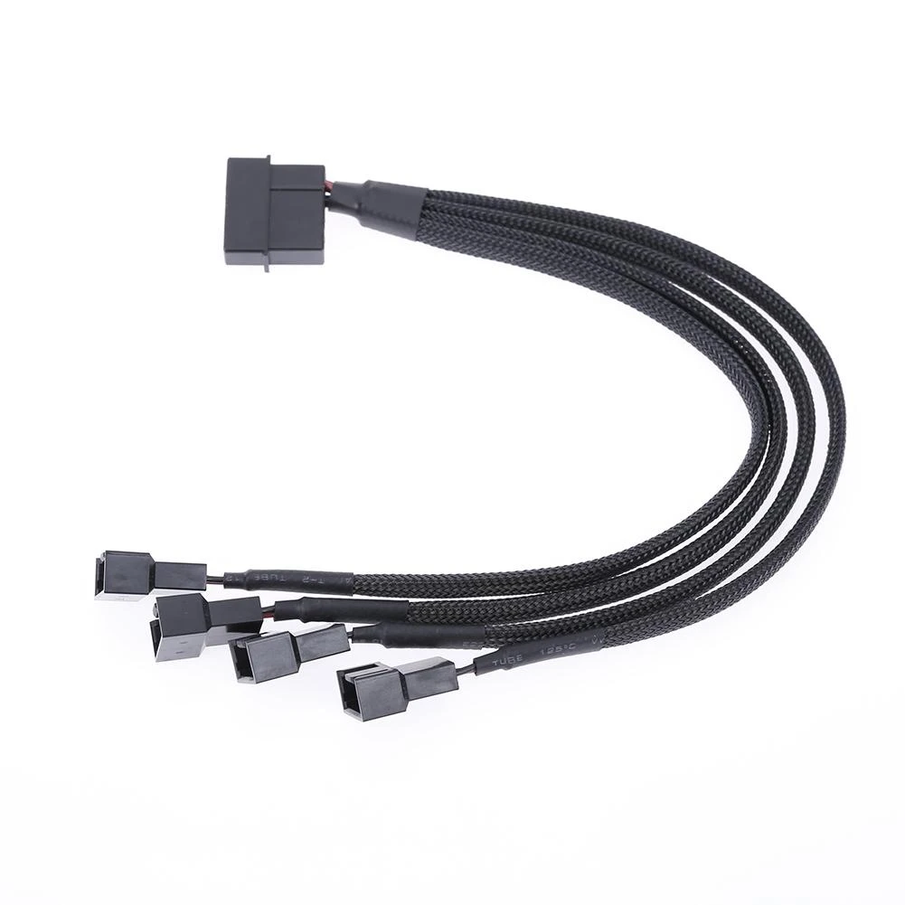 4pin IDE Molex to 4-Port 3Pin/4Pin Power Supply Cable Black Sleeved Cooling Fan Splitter Power Cord Plug Cooler Wire for PC
