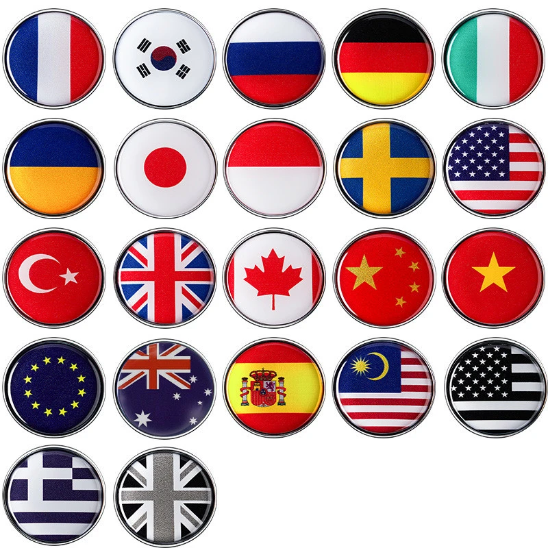 3D Metal National Flag Emblem United States UK Rusia France Italy Sweden Car Stickers Automobiles Motorcycles Decorating D=28mm