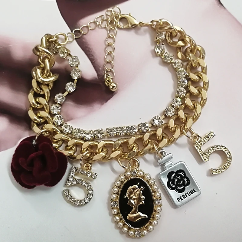 Mimiyagu korean design style crystal five chain bracelet for women pearl flower bracelet jewelry