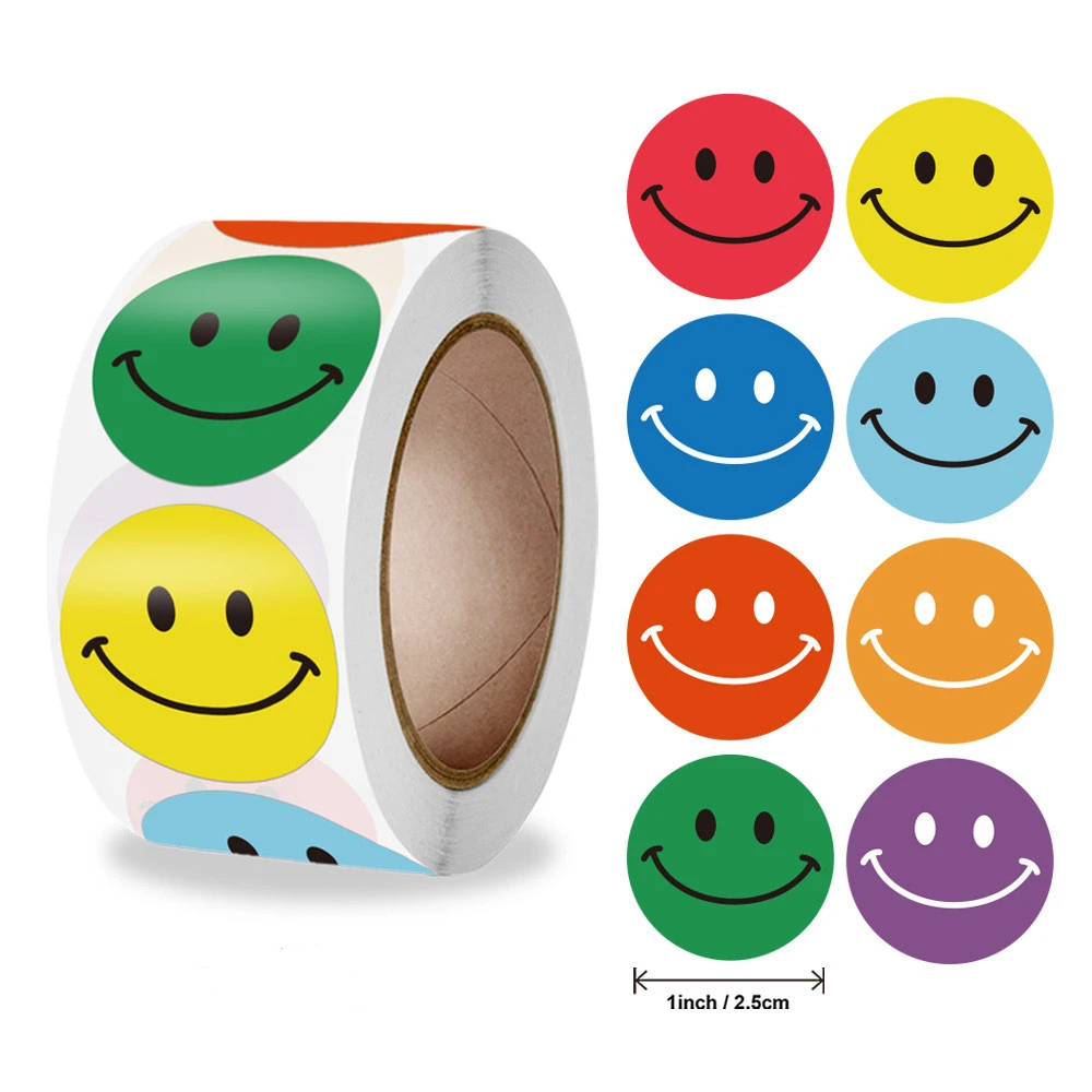 Smiley Face Sticker Kids Reward Sticker Yellow Dots Labels Happy Smile Face Sticker Kids Toys School Teacher Student Stationery