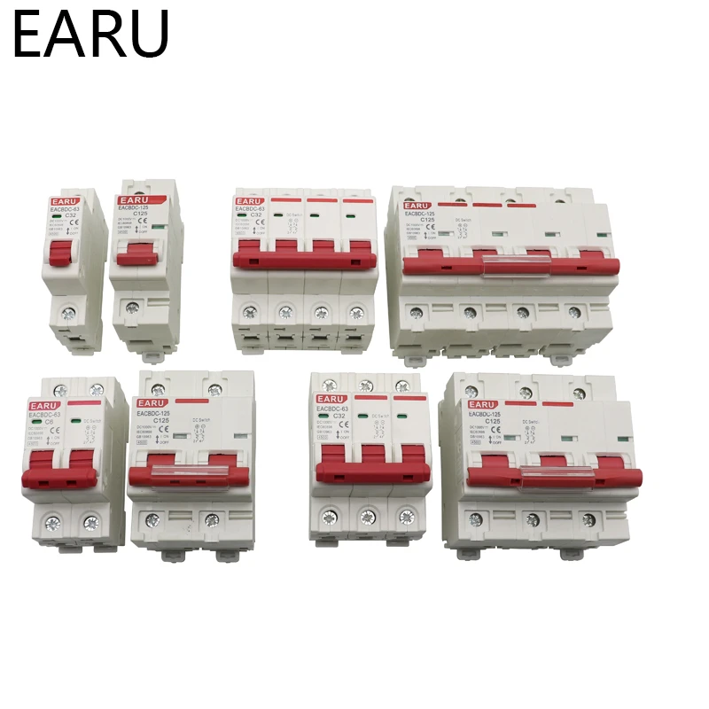DC 1000V 1P 2P 3P 4P Solar Mini Circuit Breaker Overload Protection Switch6A~63A/80A 100A 125A MCB for Photovoltaic PV System