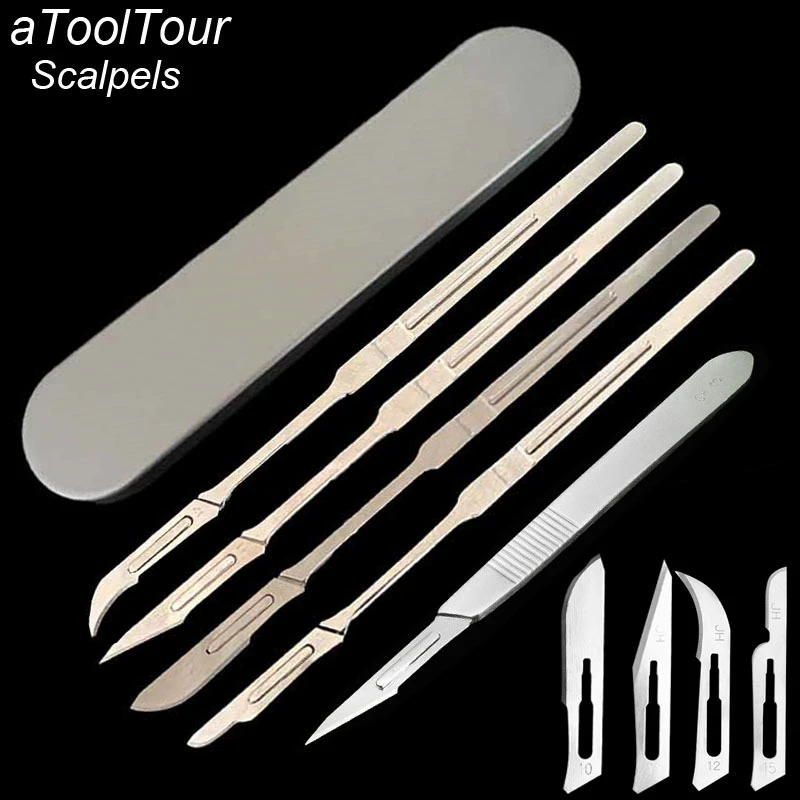 Handle 3 7 Carbon Steel Carving Metal Scalpel Blades Medical Cutting Sliding Scalpel Knife Storage Holder Blade 10 11 12 15