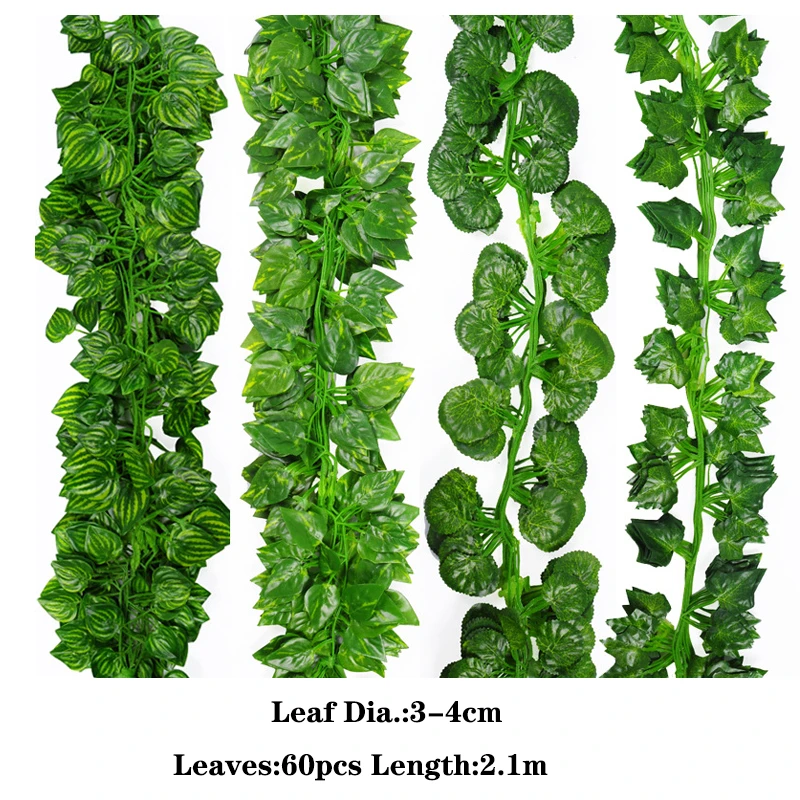 210CM Artificial Fake Vine Ivy Plant Silk Green Leaf Artificial Leaves For Festival Wedding Party Home Decoration Wall Hanging