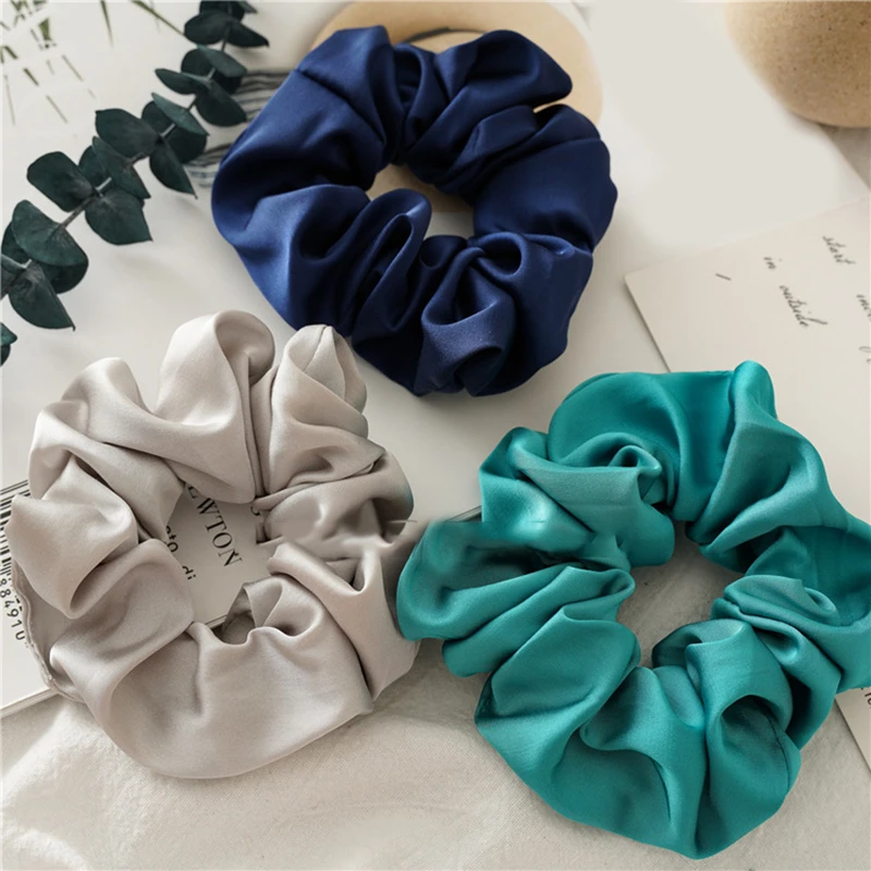 1PC Satin Silk Solid Color Scrunchies Elastic Hair Bands 2020 New Women Girls Hair Accessories Ponytail Holder Hair Ties Rope