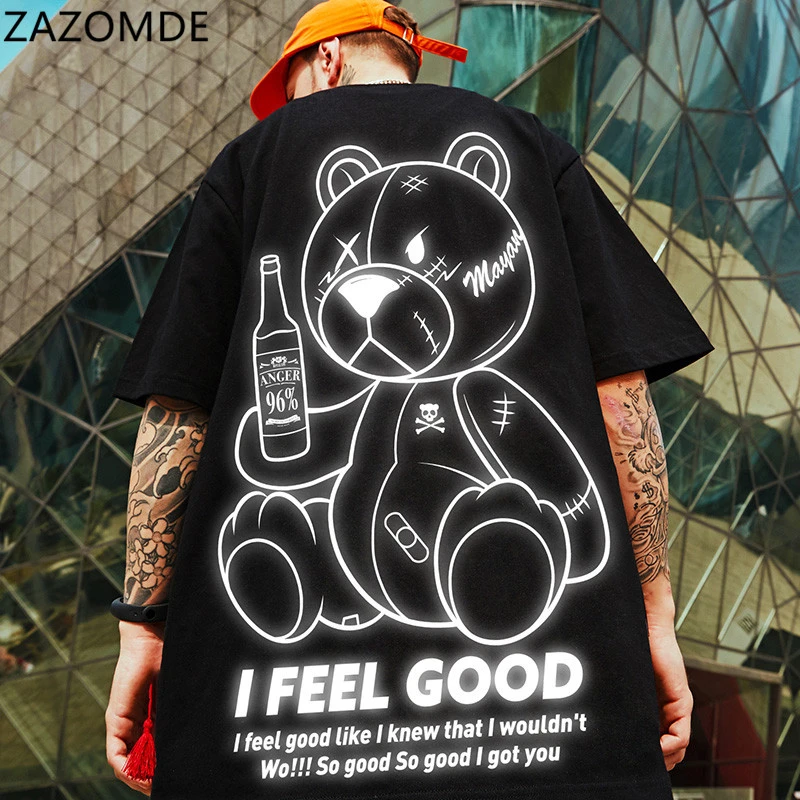 ZAZOMDE Men's tshirt Unisex Harajuku Cool Print Short Sleeve t shirt Male Streetwear Top Casual Bear T-shirts Oversized Men