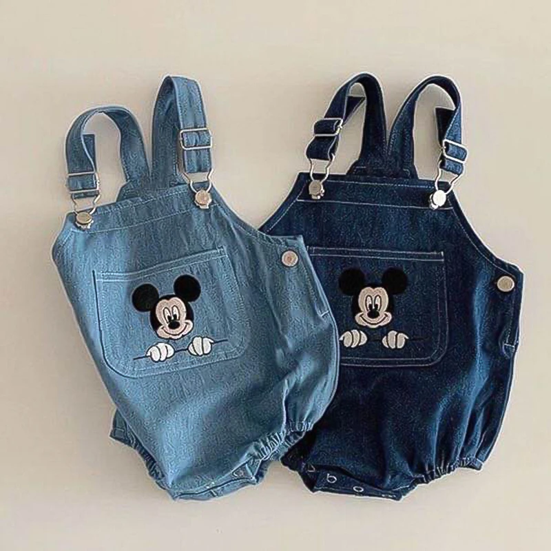 Disney Denim Baby Rompers New Summer Autumn Baby Clothes Unisex Cow Boy Mickey Mouse Outfit Girls Boys Cartoon OnesieRopa Bebe