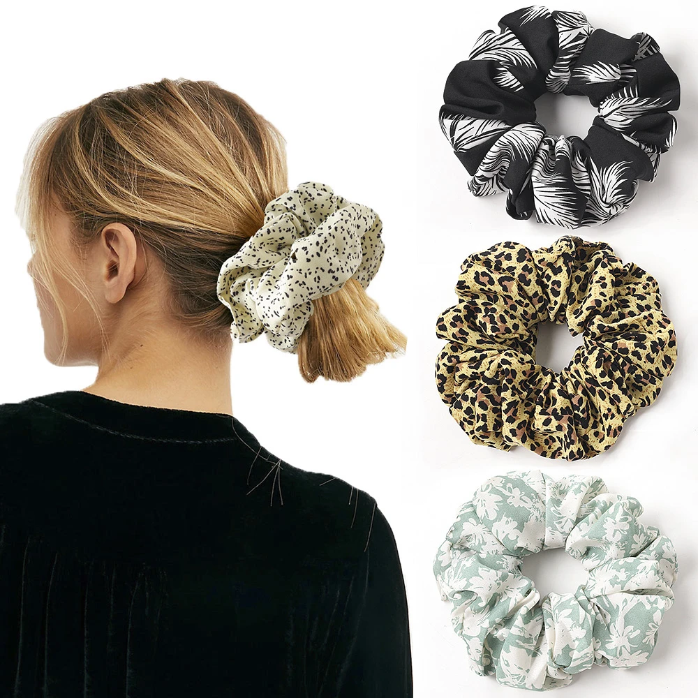 Ins Oversized Scrunchies Hair Ties Elastic Hair Bands Floral Ponytail Holder Spot Leopard Big Scrunchie Women Hair Accessories