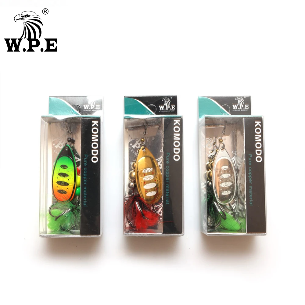 W.P.E KOMODO 1pcs Spinner Lure 11.1g/16.9g Metal Fishing Lure Artificial Hard Bait Feather Spoon Fishing Tackle  Crankbait Pike