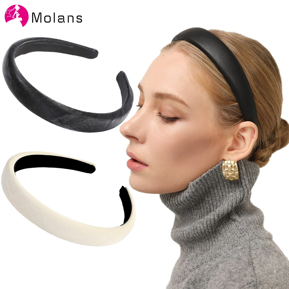 Molans Solid Color PU Faux Leather Headbands Women Hairband Hair Hoop Girl Fashion Simple Hair Bands Bezel Hair Accessories 2021