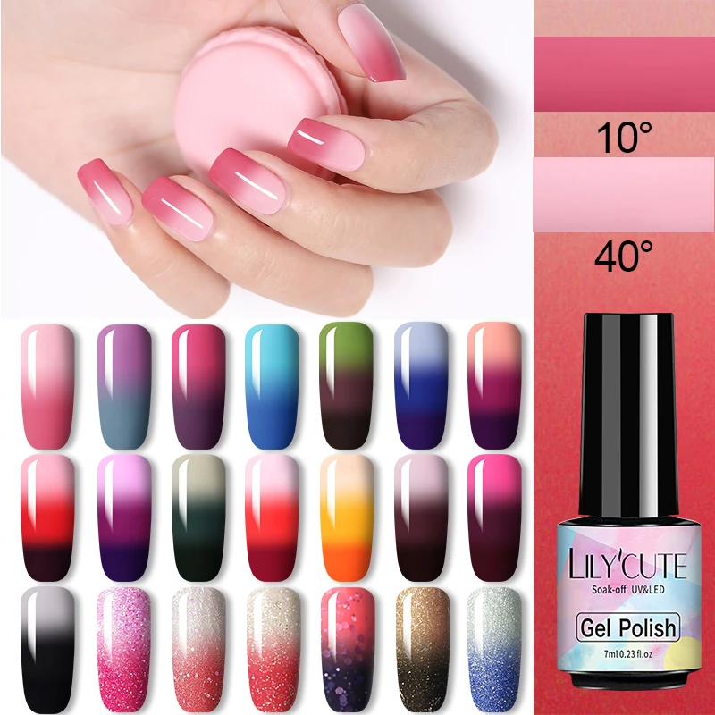 LILYCUTE 7ml Thermal Gel Polish 3-layers Temperature Color Changing Gel Long Last Soak Off UV Chameleon Gel Nail Art