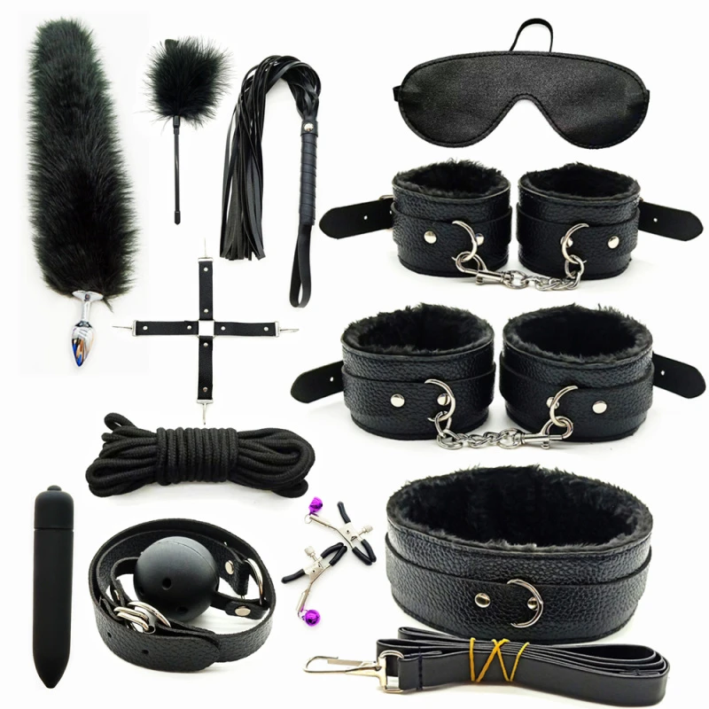 Sexy Leather BDSM Kits Plush Sex Bondage Gear Handcuffs Sex Games Whip Gag Adult toys Exotic Accessories Sex Toys For Couples