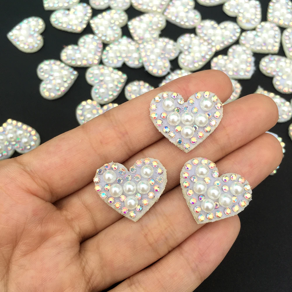 20pcs Cute LOVE  Heart  Rhinestone Applique Sew on Patch for Clothing Dress  Diy Patches   beaded applique  sweater applique