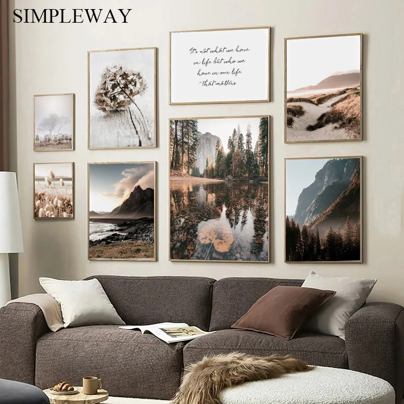 Scandinavian Mountain Lake Wall Art Poster Nordic Photography Print Autumn Nature Landscape Painting Picture Modern Home Decor