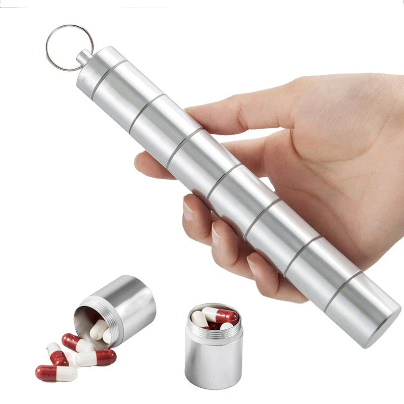 Aluminum Alloy Pill Case Medicine Tablet Dispenser Organizer Pill Box Outdoor Mini Storage Container Convenient with Keychain