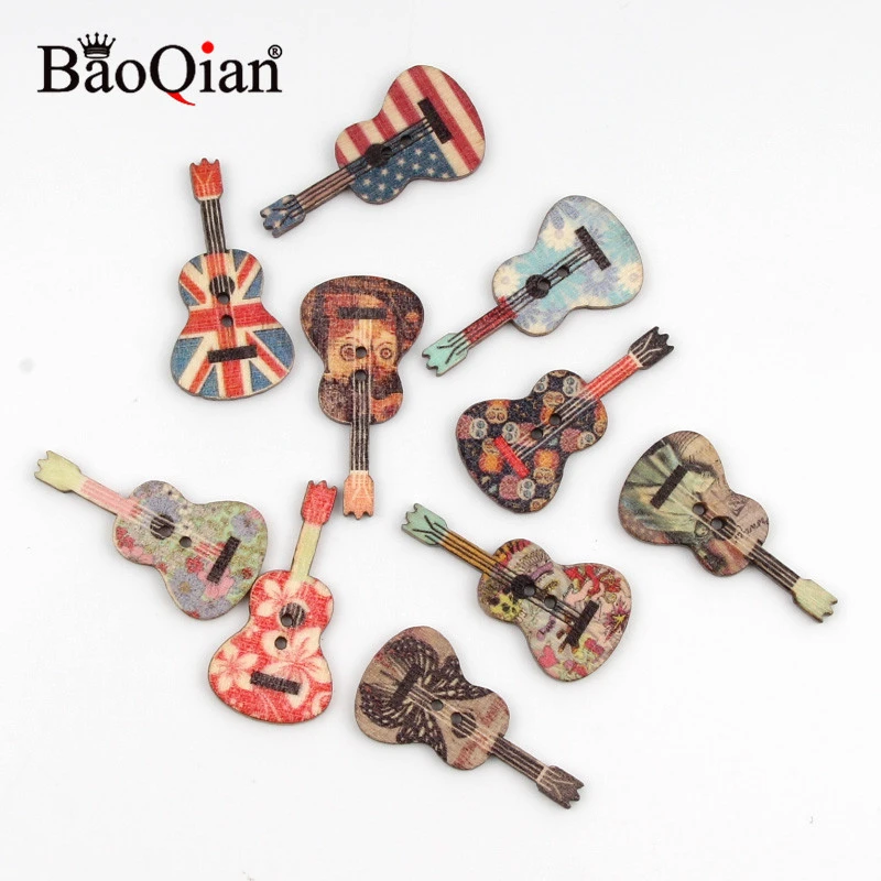 20Pcs Mixed Guitar Wooden Sewing Buttons For Clothing Needlework Scrapbooking Wood Botones Decorative Crafts Diy 18x36mm
